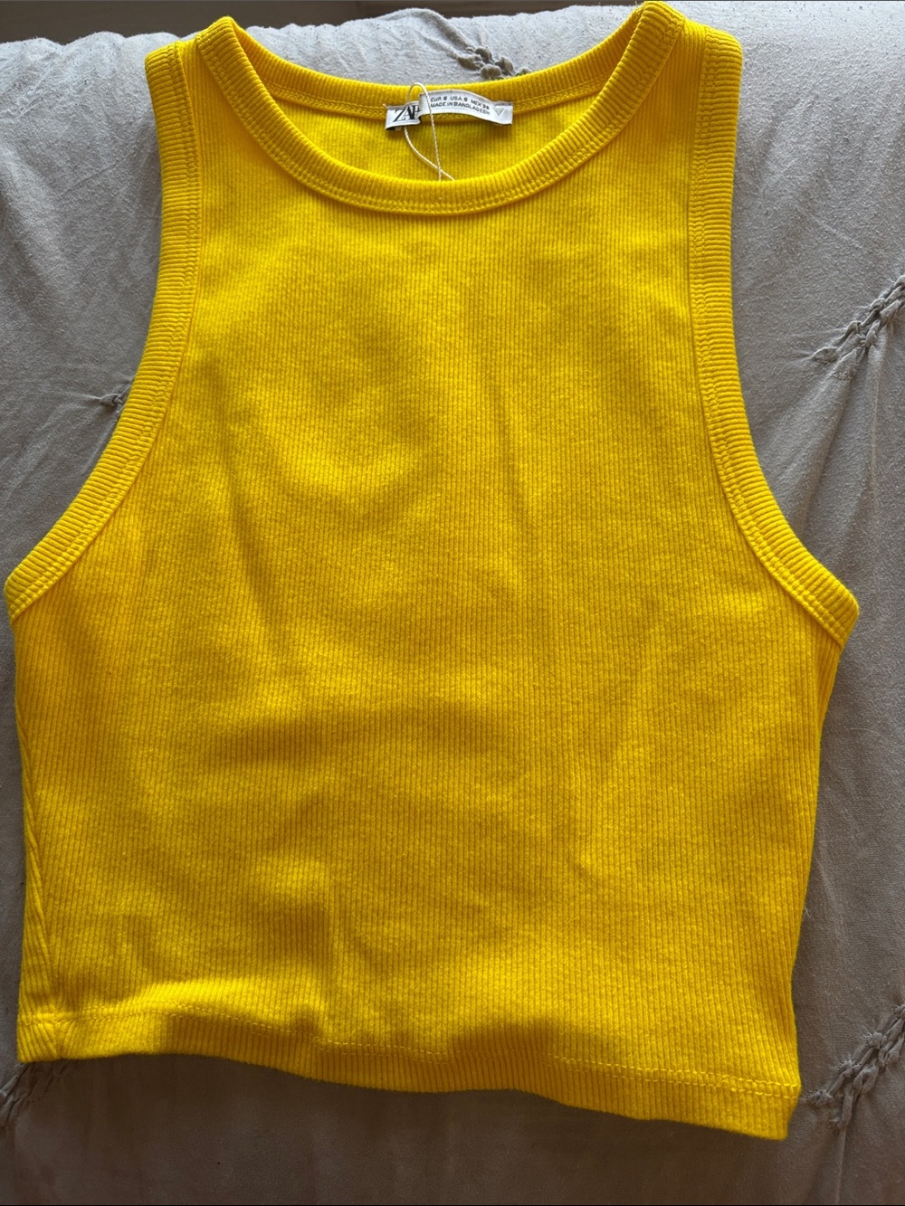 Zara Women's Yellow Ribbed Tank Top